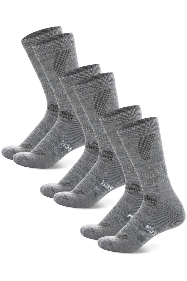 Merino Wool Hiking Socks, 3 pack, Silver Grey