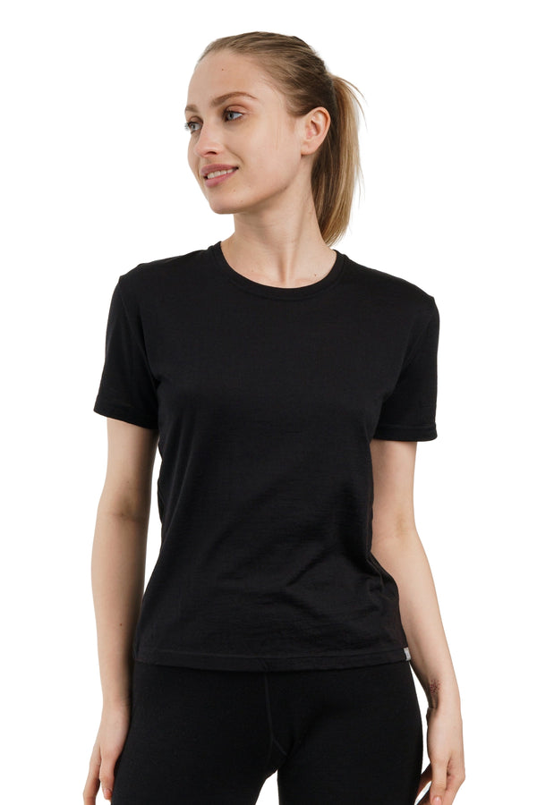 Women's Merino T-shirt 180 Solid Black Crewneck