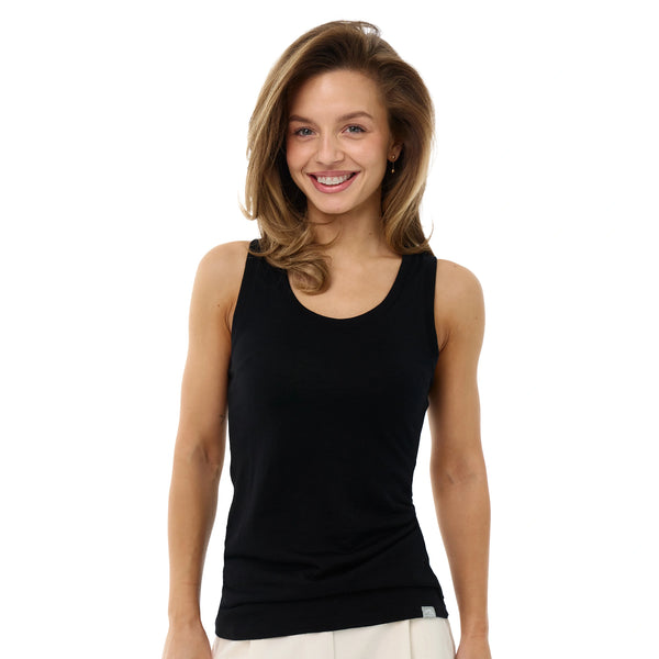 Camiseta sin mangas básica de lana merino para mujer - Negra