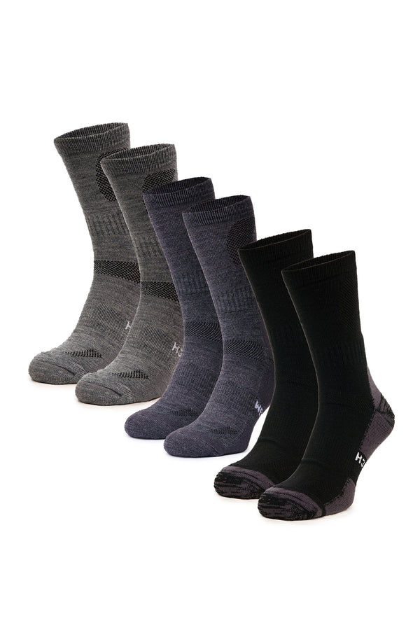 Merino Wool Hiking Socks, multicolor: Light Grey, Charcoal, Black