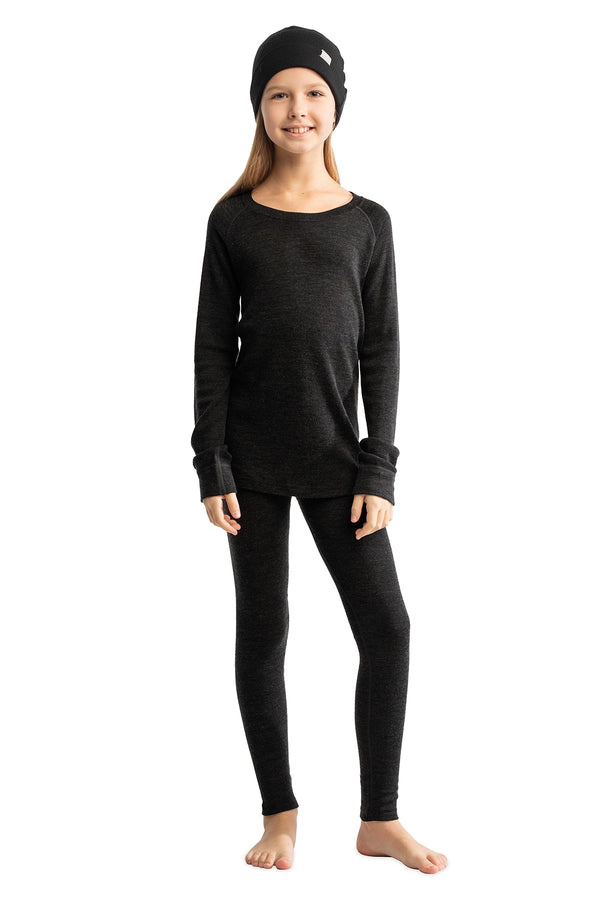 Kids' Merino Set Charcoal Grey + Black Beanie