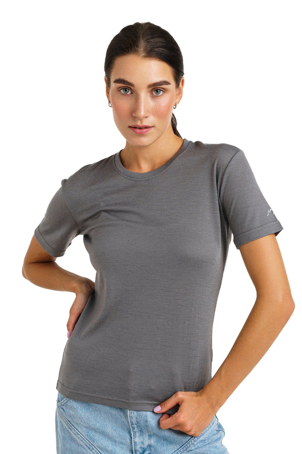 Women's Merino T-shirt 180 Perfect Grey Crewneck with socks