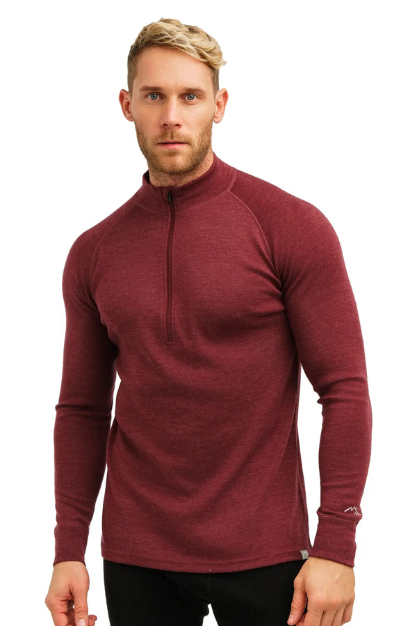 Men's Merino Half Zip Long Sleeve 320 Burgundy