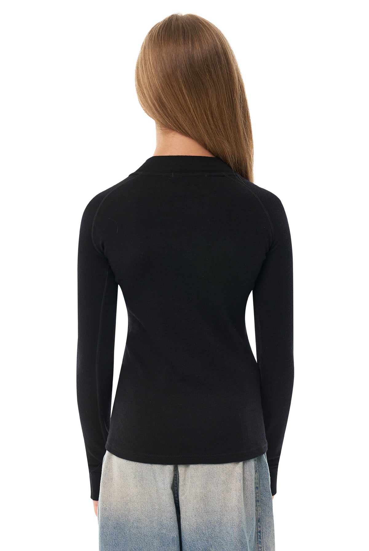 Kids' Merino Half Zip Long Sleeve 250 Black — view 2