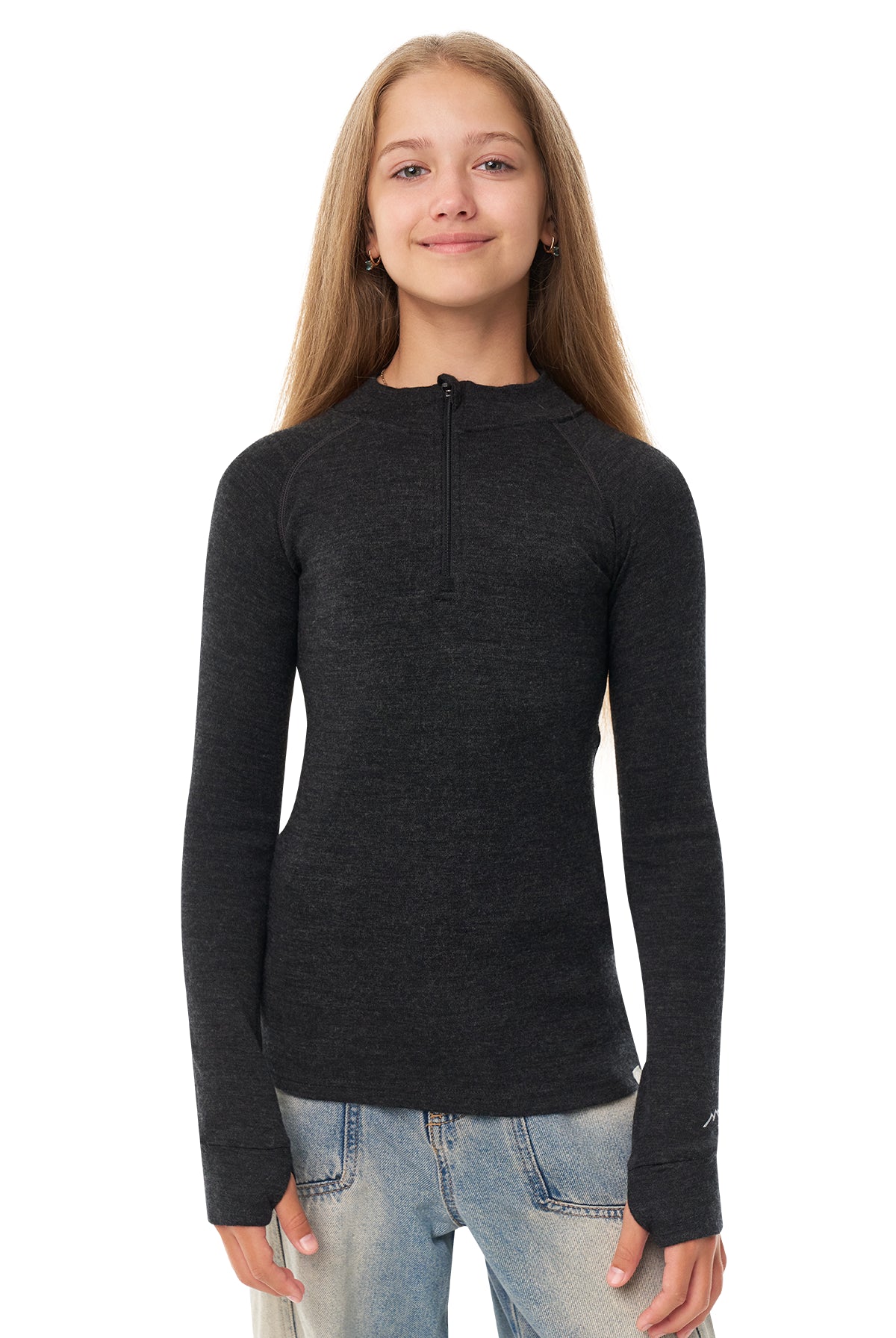 Kids' Merino Half Zip Long Sleeve 250 Charcoal Grey