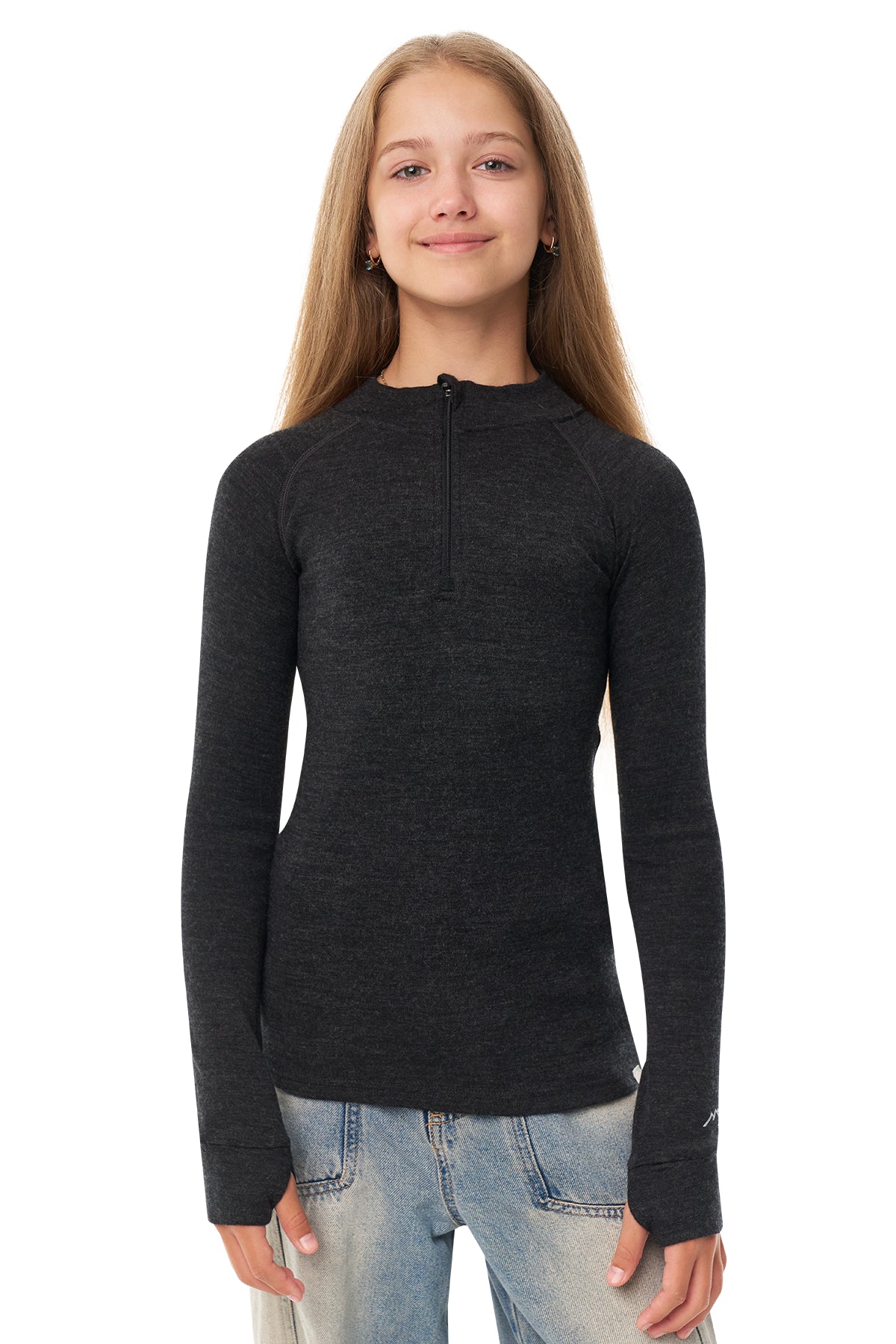 Kids' Merino Half Zip Long Sleeve 250 Charcoal Grey