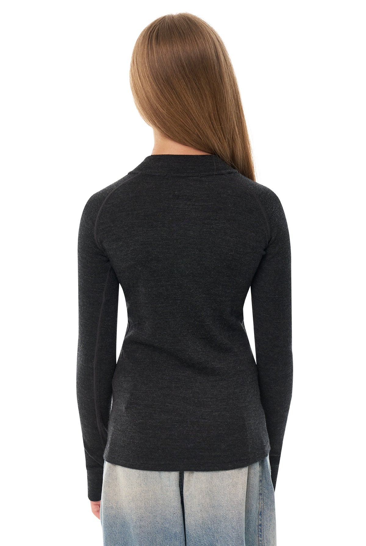 Kids' Merino Half Zip Long Sleeve 250 Charcoal Grey — view 2