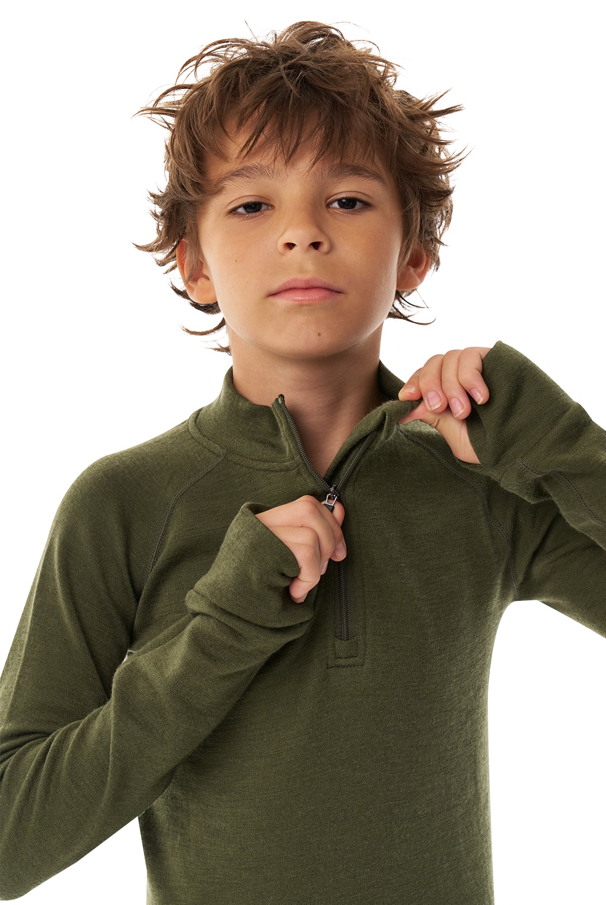 Kids' Merino Half Zip Long Sleeve 250 Dark Olive — view 8