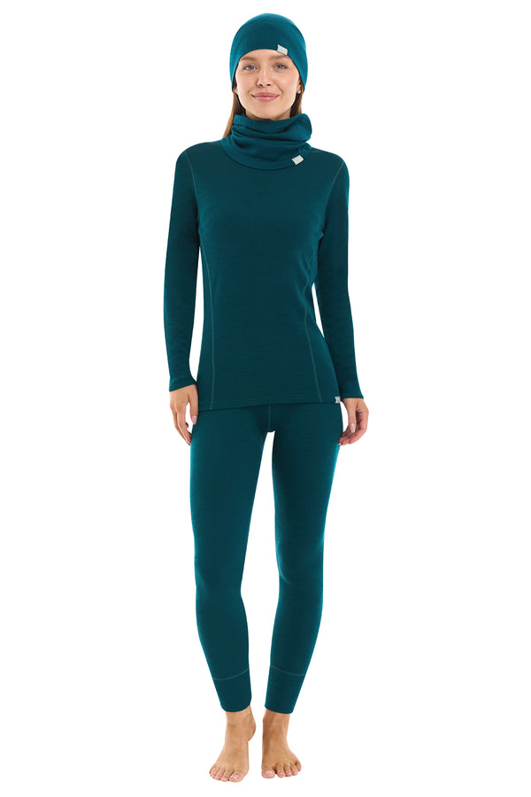 Women's Deep Teal Merino Wool Set 250 + Beanie & Gaiter