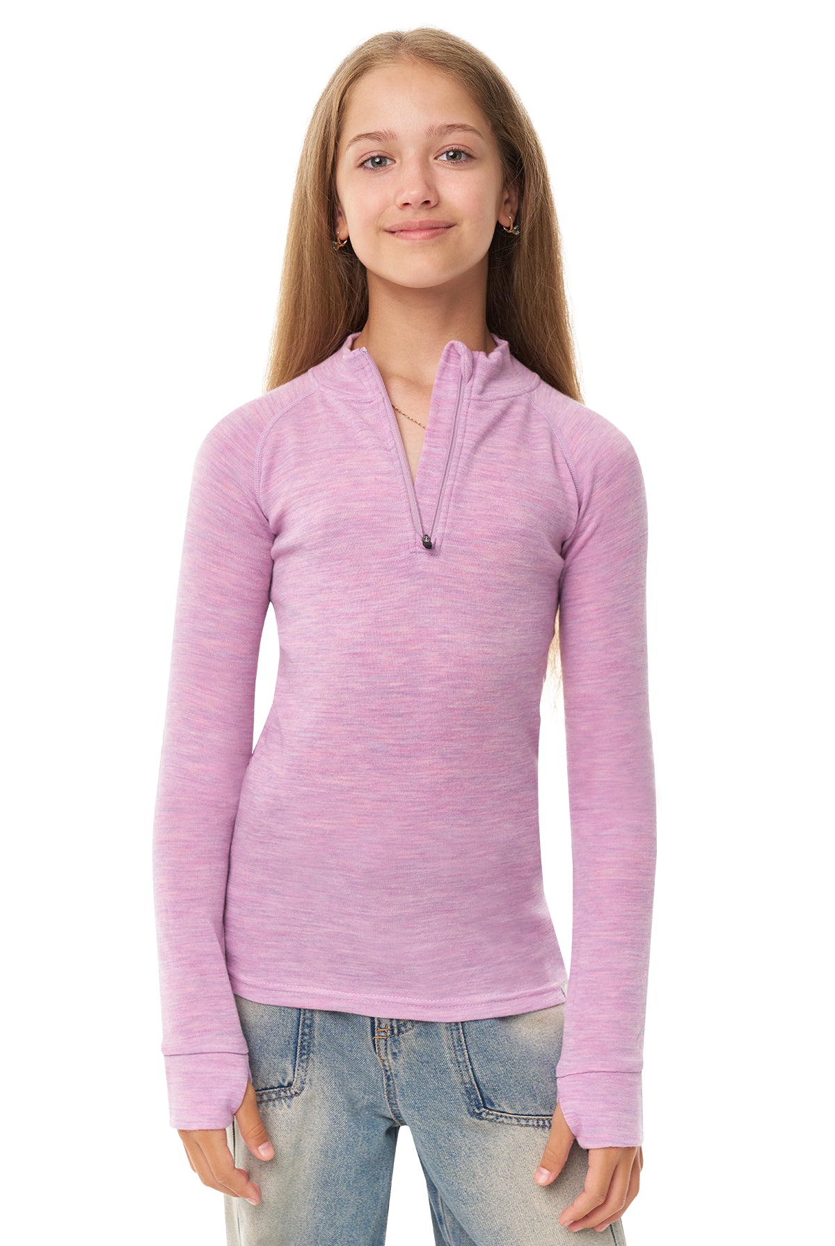 Kids' Merino Half Zip Long Sleeve 250 Heather Lilac