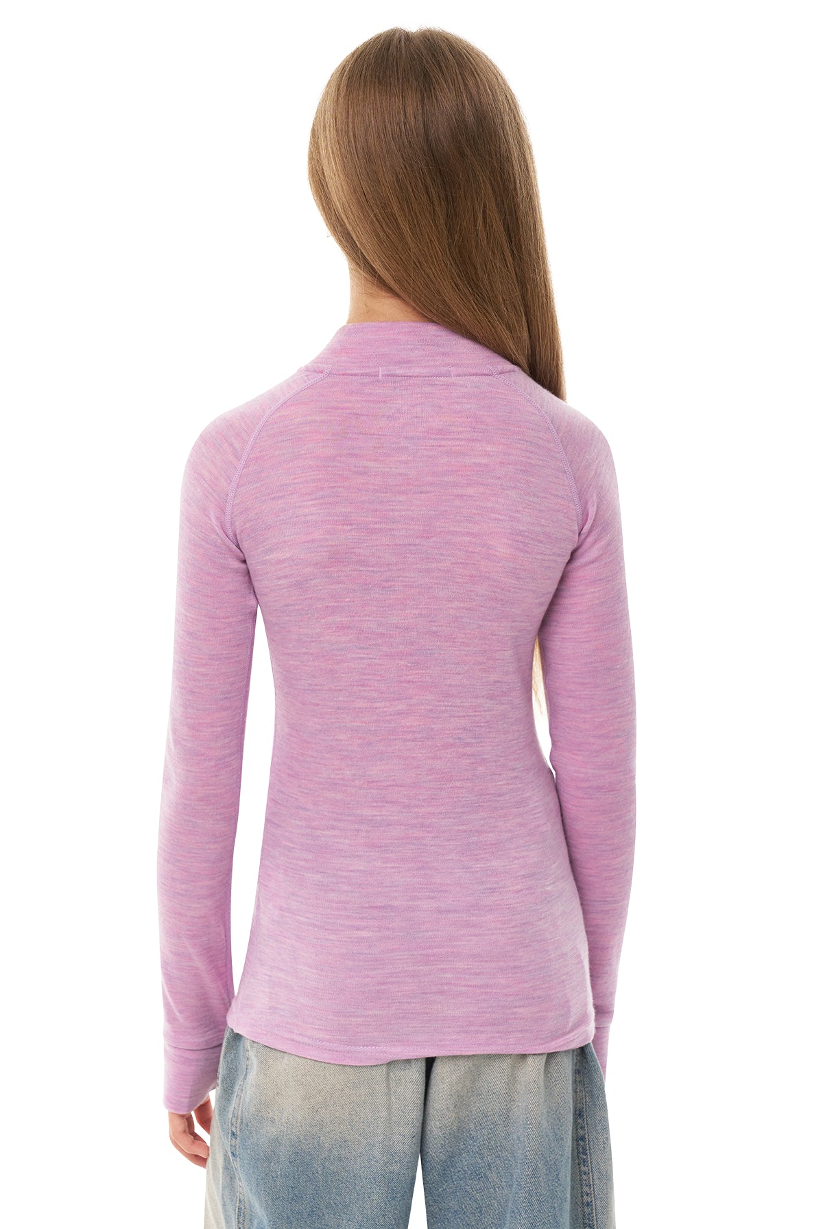 Kids' Merino Half Zip Long Sleeve 250 Heather Lilac — view 2