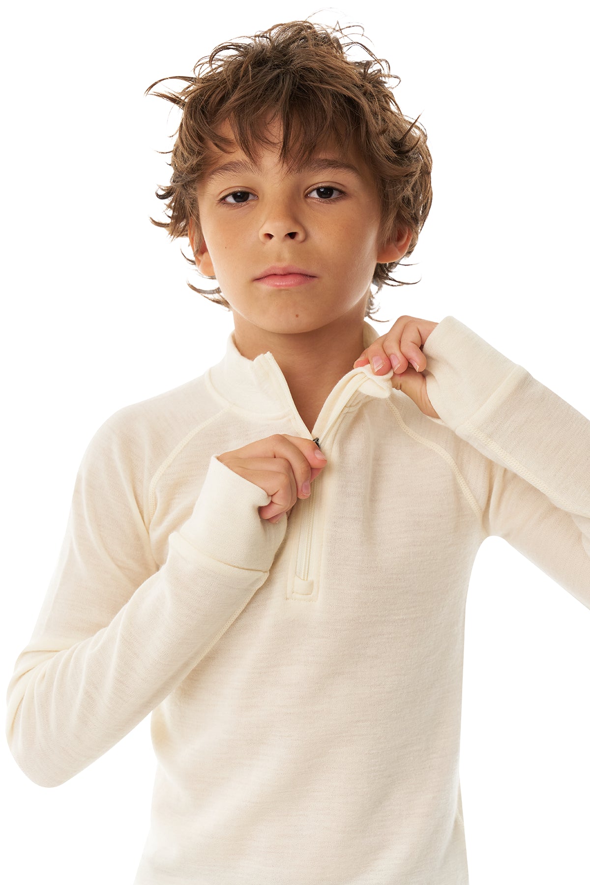 Kids' Merino Half Zip Long Sleeve 250 Natural White — view 8