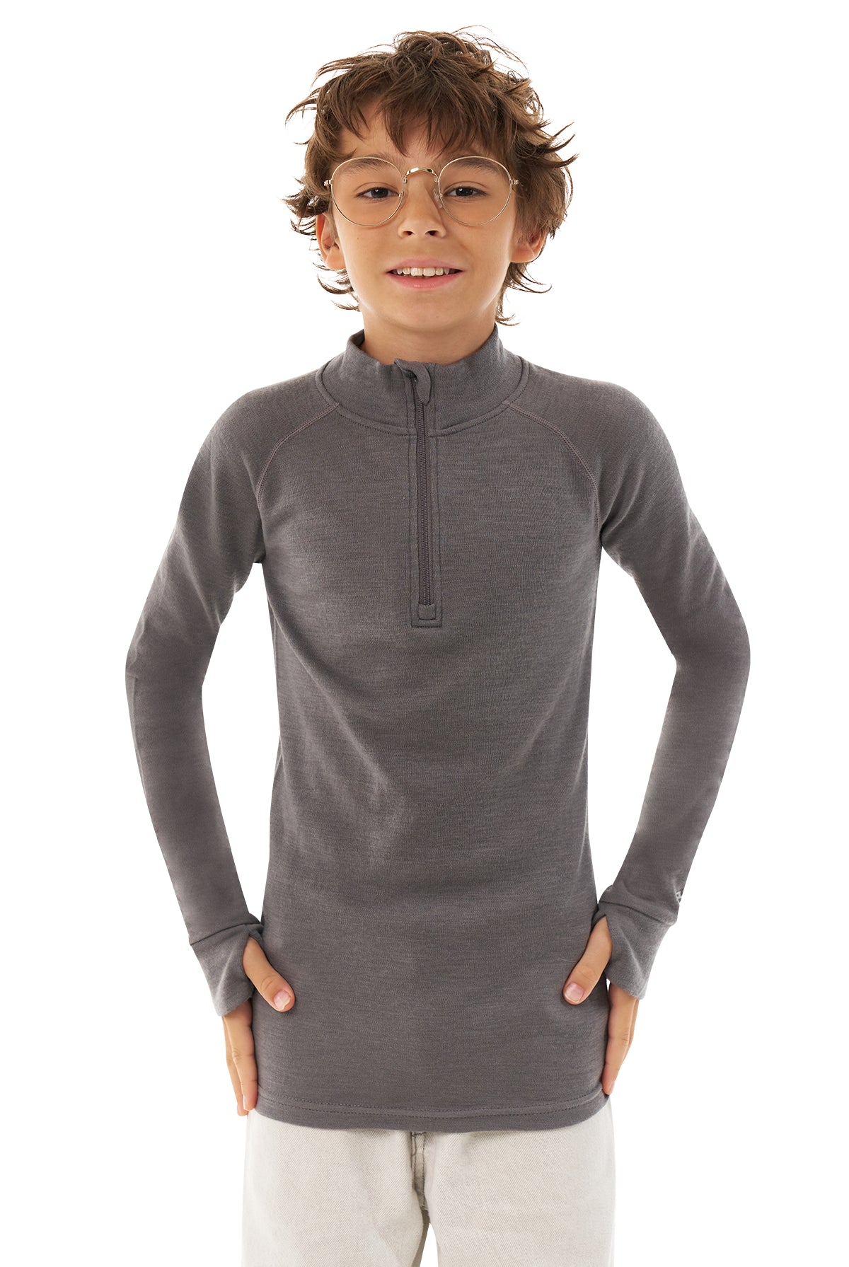 Kids' Merino Half Zip Long Sleeve 250 Perfect Grey — view 5
