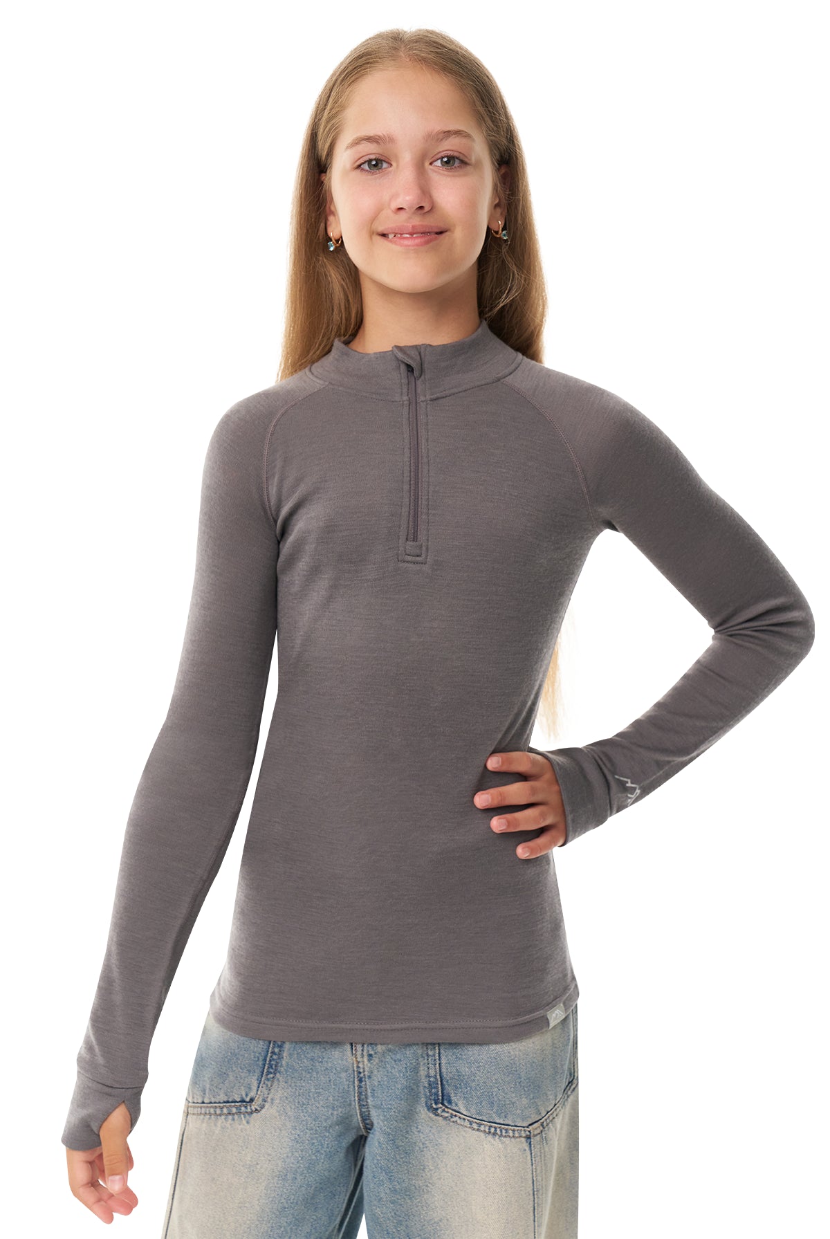 Kids' Merino Half Zip Long Sleeve 250 Perfect Grey