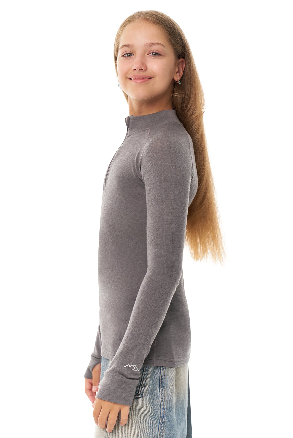 Kids' Merino Half Zip Long Sleeve 250 Perfect Grey — view 3