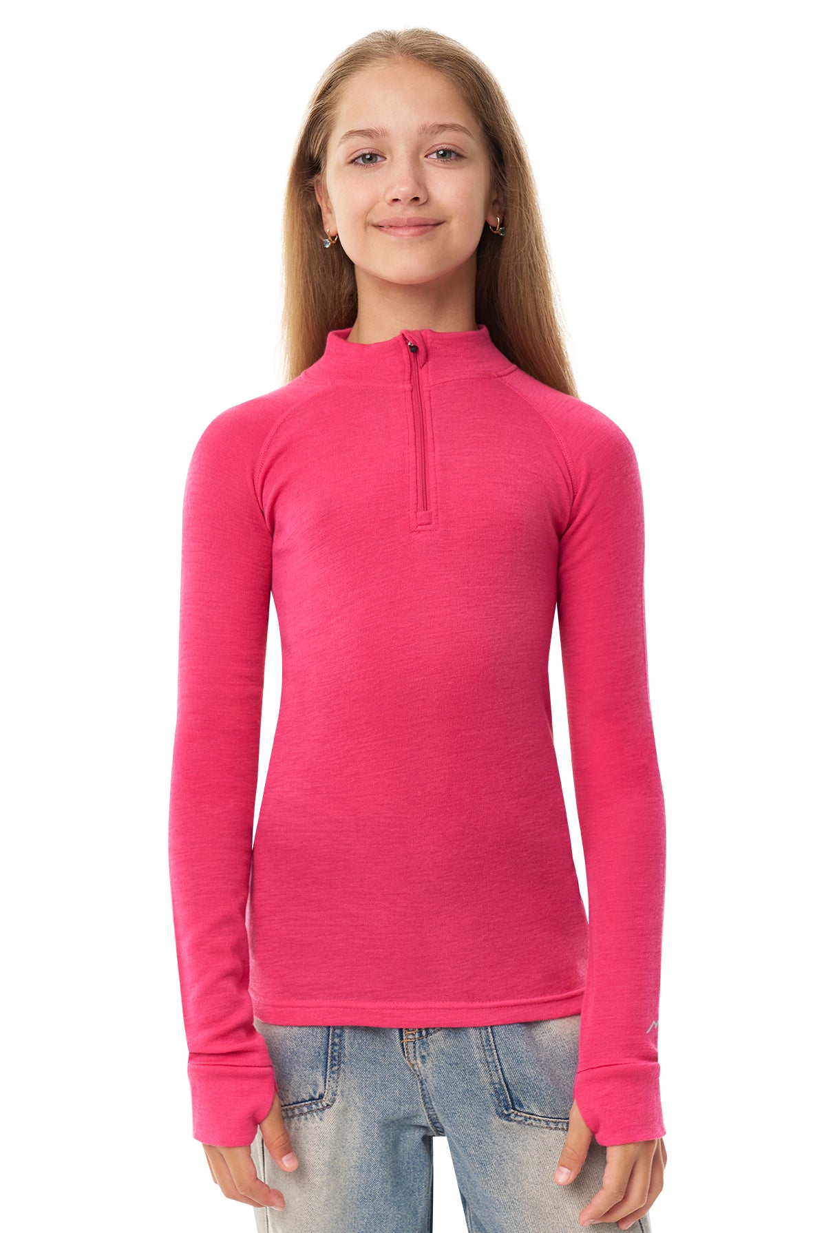 Kids' Merino Half Zip Long Sleeve 250 Pink
