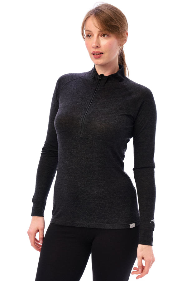 Women's Merino Half Zip Long Sleeve 165 Charcoal Grey