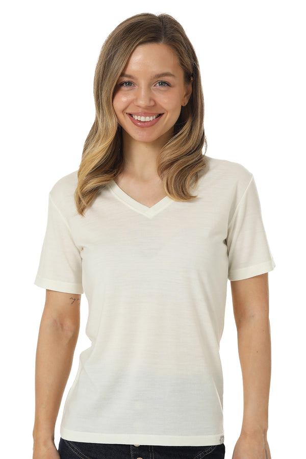 Women's Merino T-shirt 180 Creamy White V-Neck
