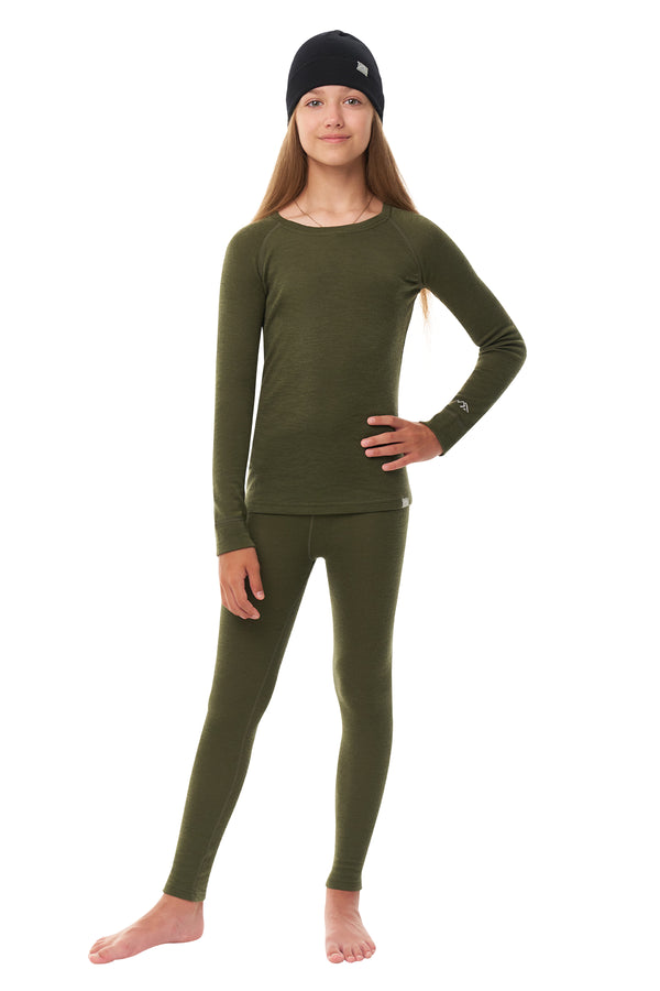 Kids' Merino Set Dark Olive + Black Beanie