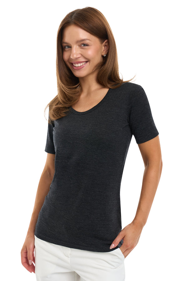 Camiseta Merino para mujer 180 Gris Ébano | Escote redondo