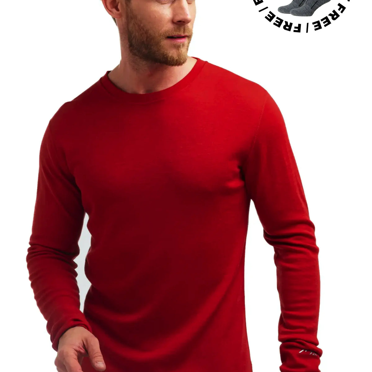 Cherry Red Midweight Merino Long Sleeve Shirts for Men Durable