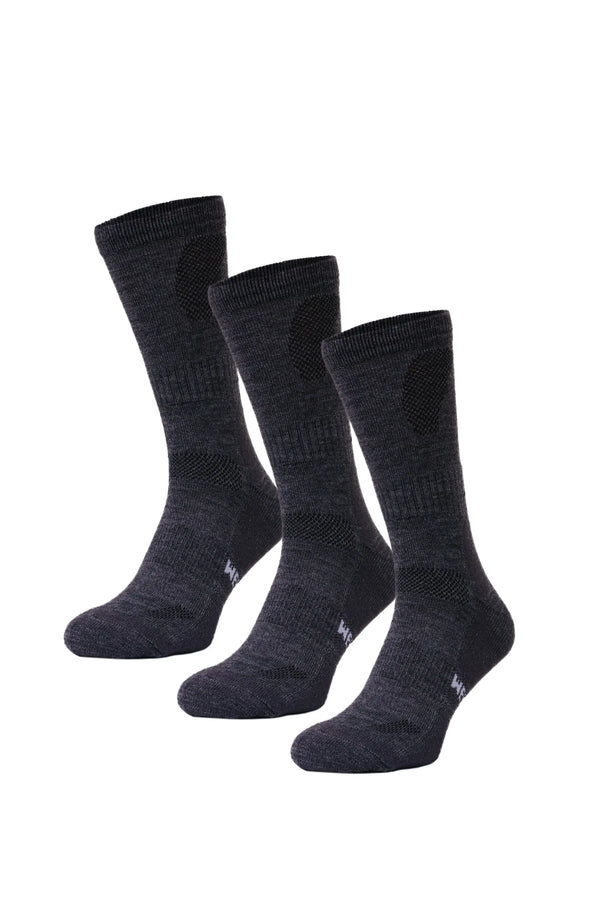 Merino Wool Hiking Socks — Pack of 3, Charcoal Grey