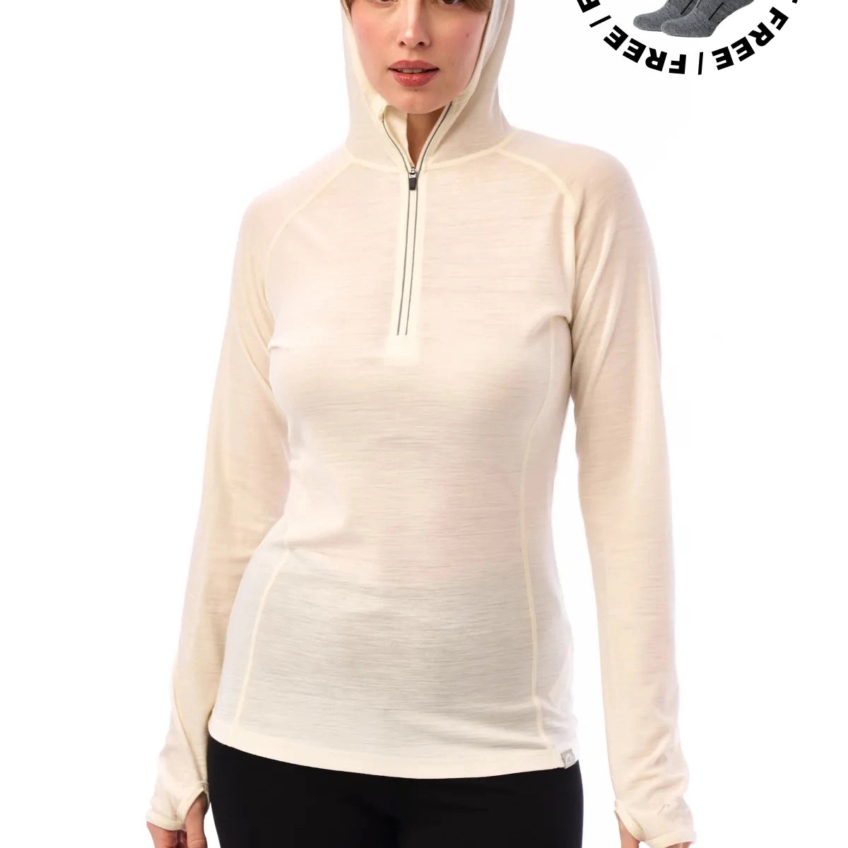 Women's Off-White Merino Half Zip Hoodie – Light & Soft