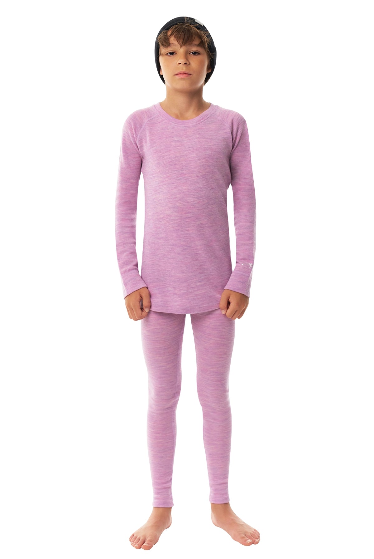 Kids' Merino Set Heather Lilac + Black Beanie — view 4