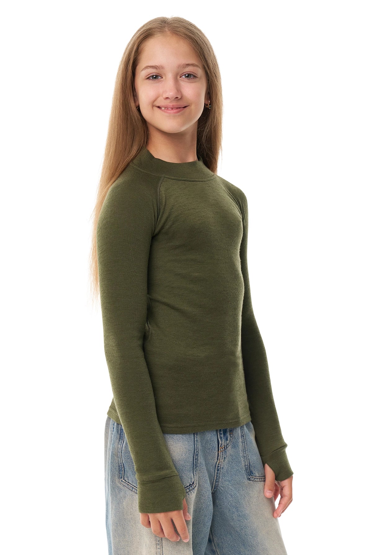 Kids' Merino Turtleneck Long Sleeve 250 Dark Olive