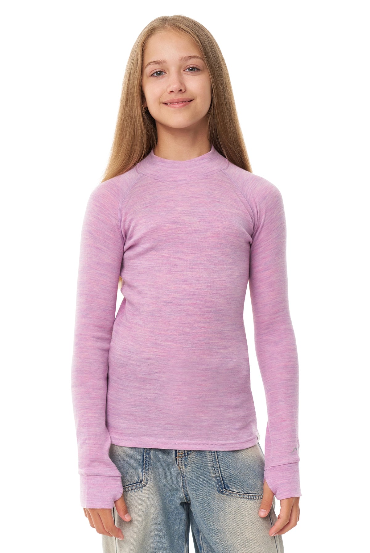 Kids' Merino Turtleneck Long Sleeve 250 Heather Lilac