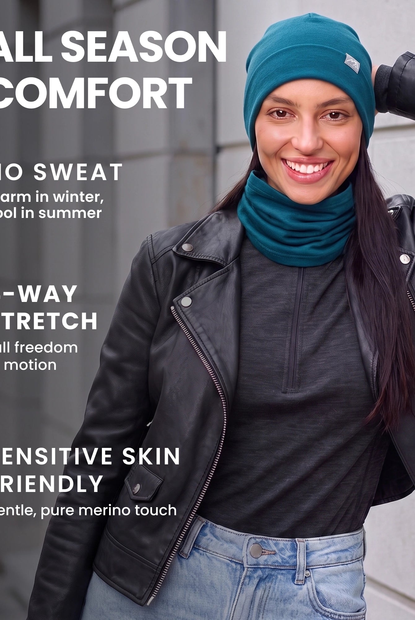 Adult merino beanie and gaiter — lifestyle