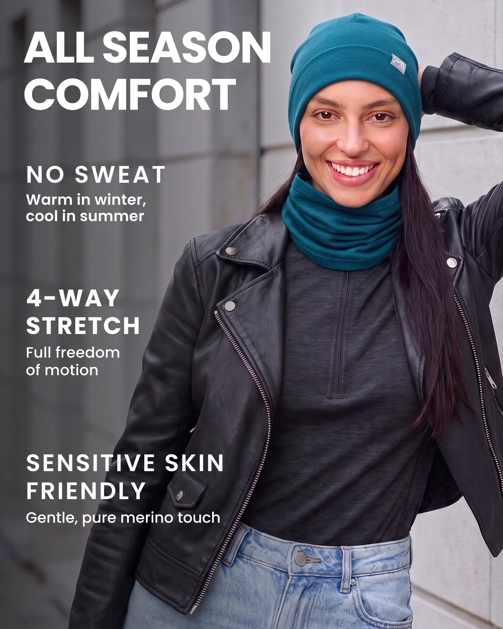Adult merino beanie and gaiter — lifestyle