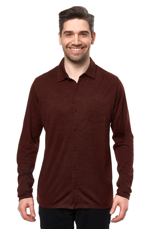 Men's Merino Button-Up Long Sleeve Bordo