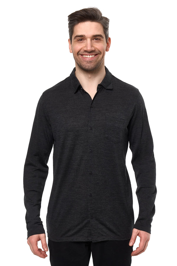 Men's Merino Button-Up Long Sleeve Charcoal