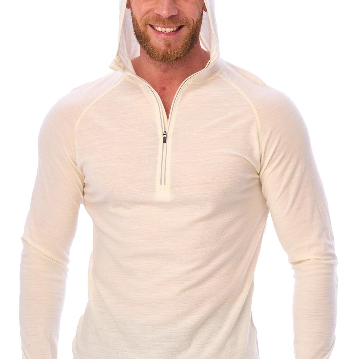 Men's Off White Merino Hoodie – Lightweight & Breathable – Merino Tech