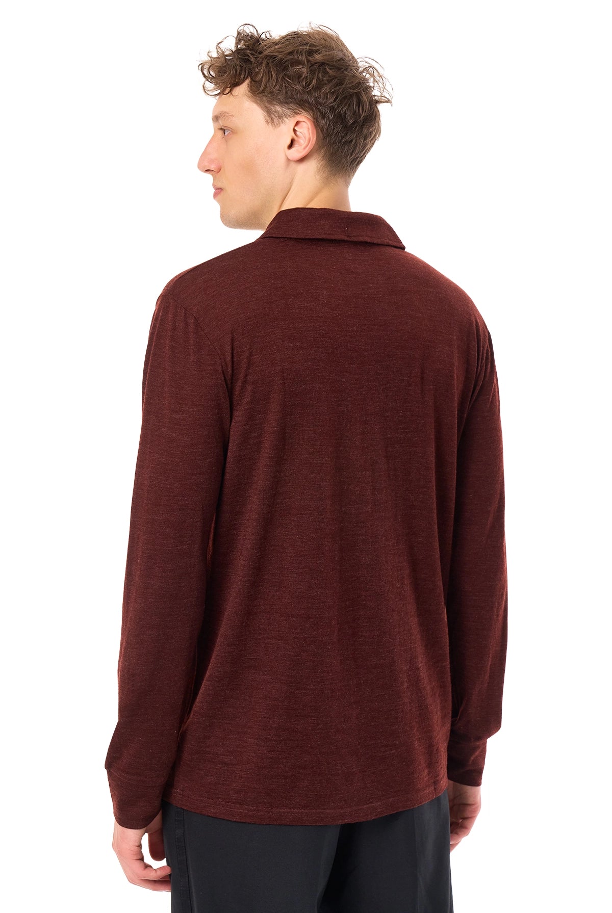 Men's Merino Wool Long Sleeve Polo Bordo Open Collar — view 5