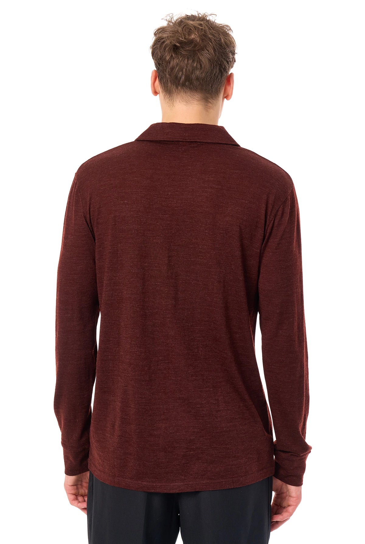 Men's Merino Wool Long Sleeve Polo Bordo Open Collar — view 2