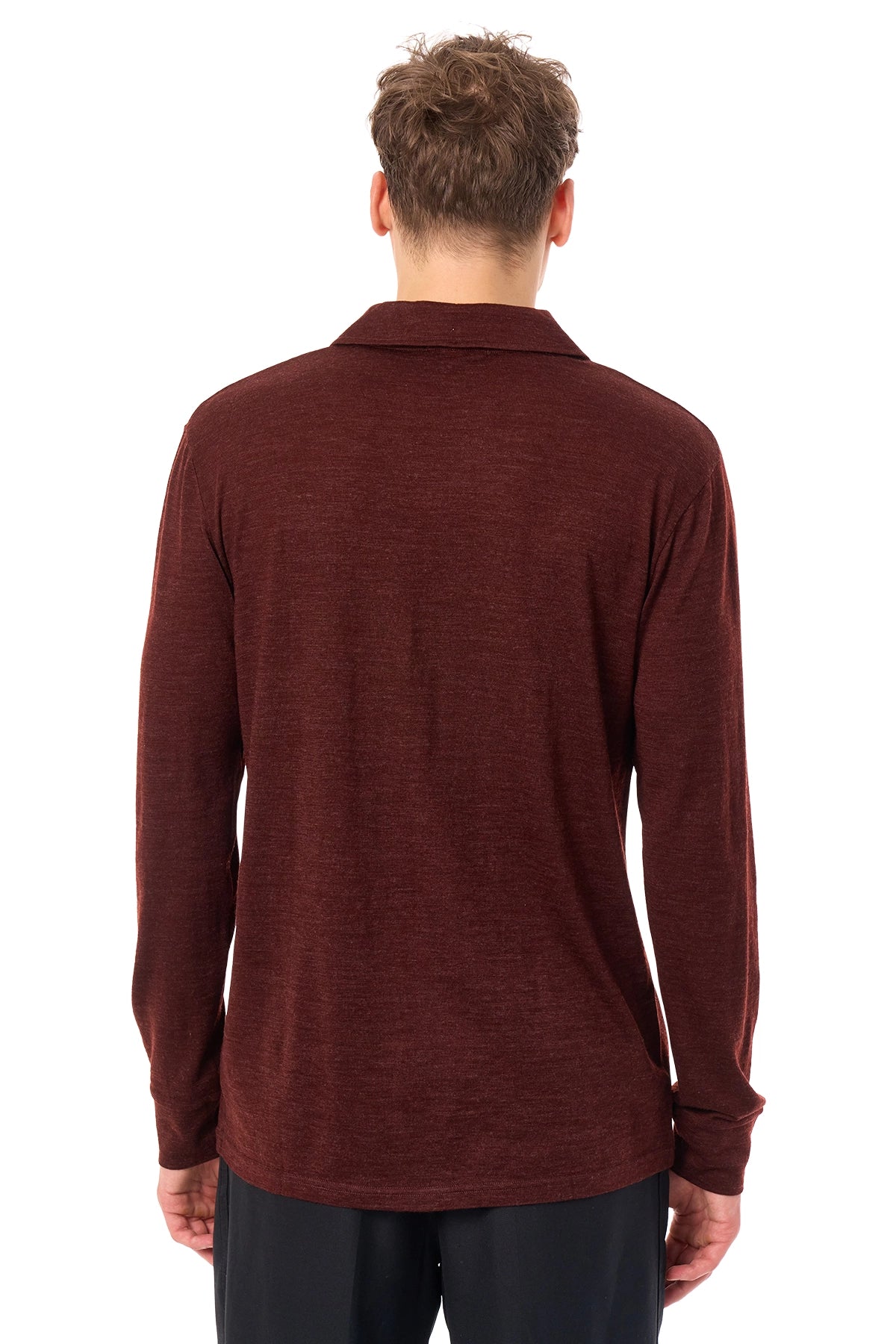 Men's Merino Wool Long Sleeve Polo Bordo Open Collar — view 2