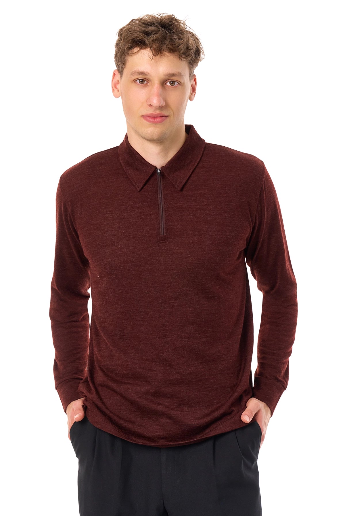 Men's Merino Half Zip Long Sleeve Polo Bordo
