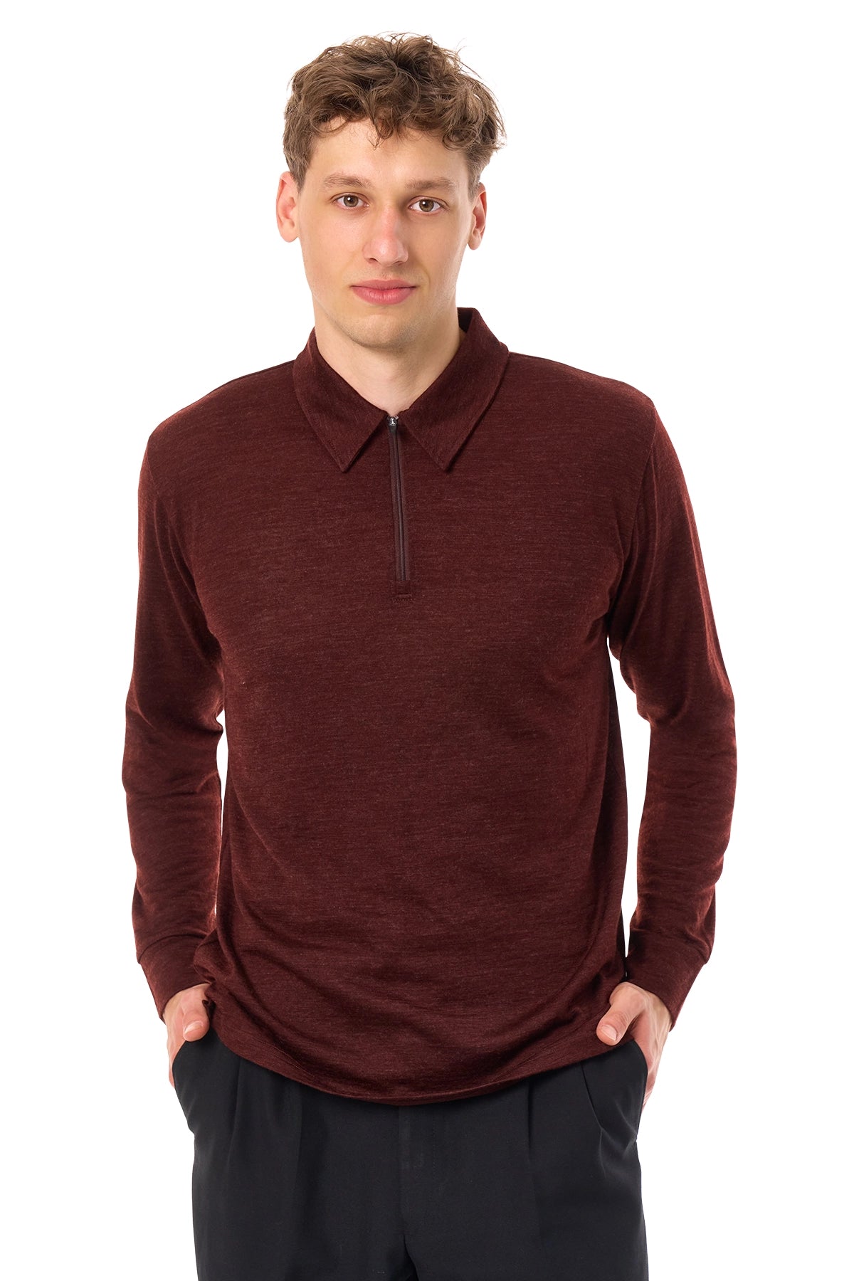 Men's Merino Half Zip Long Sleeve Polo Bordo