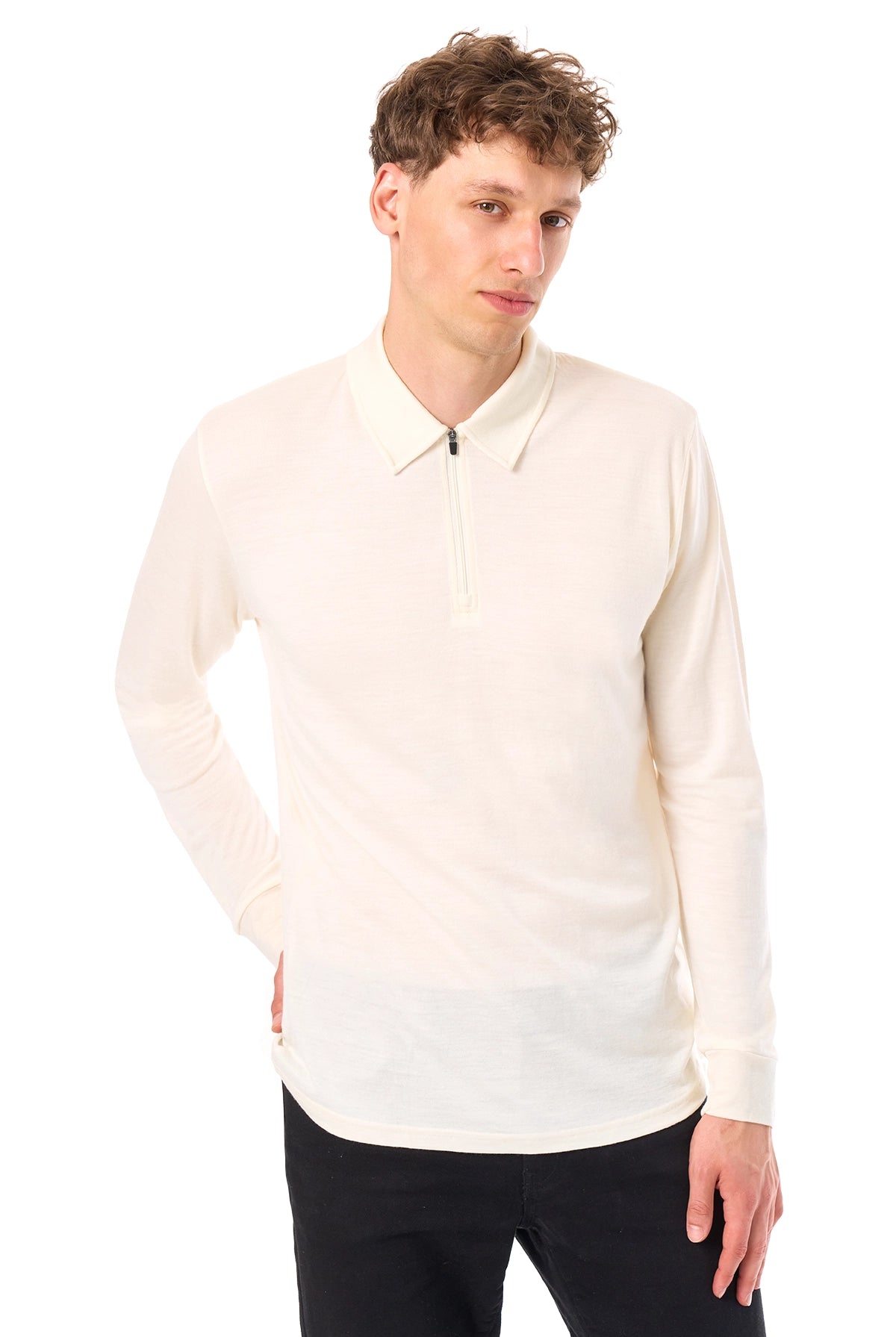 Men's Merino Half Zip Long Sleeve Polo Natural White