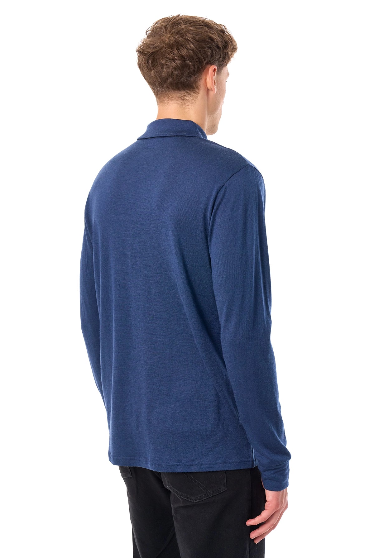 Men's Merino Half Zip Long Sleeve Polo Navy — view 2