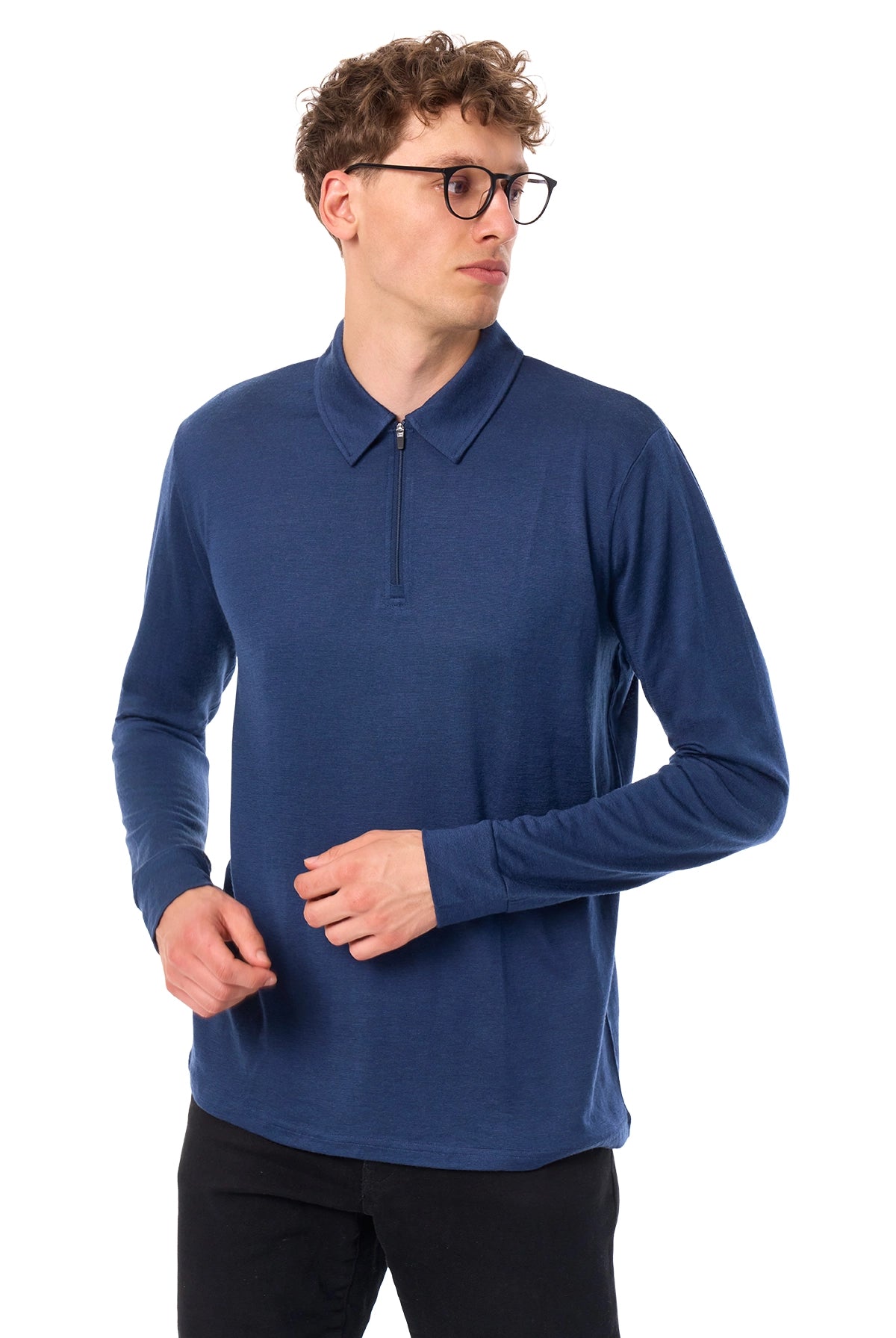 Men's Merino Half Zip Long Sleeve Polo Navy — view 3