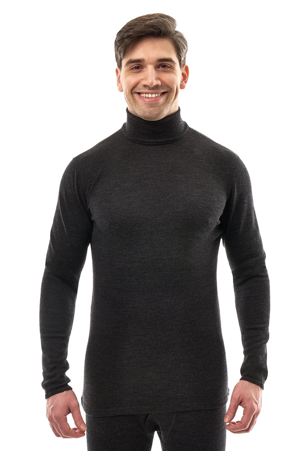 Men's Merino Turtleneck Long Sleeve 260 Charcoal High Neck