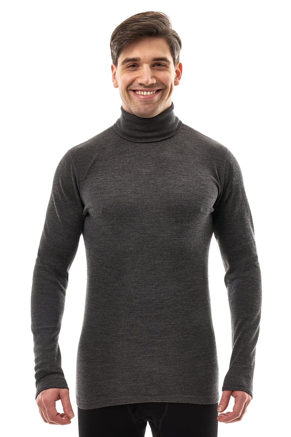 Men's Merino Turtleneck Long Sleeve 260 Heathered Black High Neck