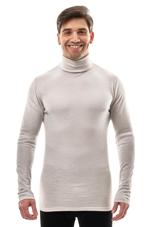 Men's Merino Turtleneck Long Sleeve 260 Light Grey High Neck