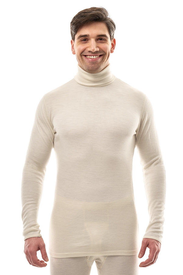 Men's Merino Turtleneck Long Sleeve 260 Natural White High Neck