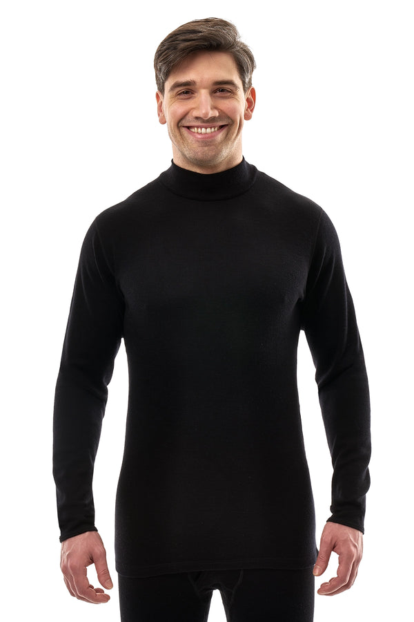 Men's Merino Turtleneck Long Sleeve 260 Black Low Neck