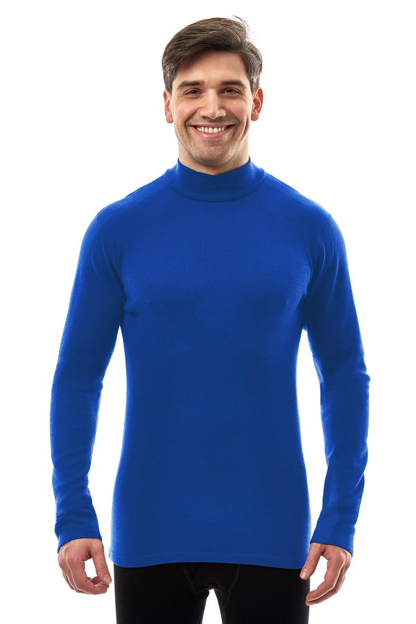 Men's Merino Turtleneck Long Sleeve 260 Cobalt Blue Low Neck