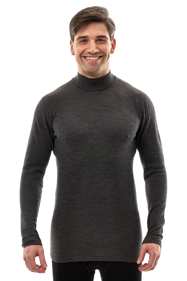 Men's Merino Turtleneck Long Sleeve 260 Heathered Black Low Neck